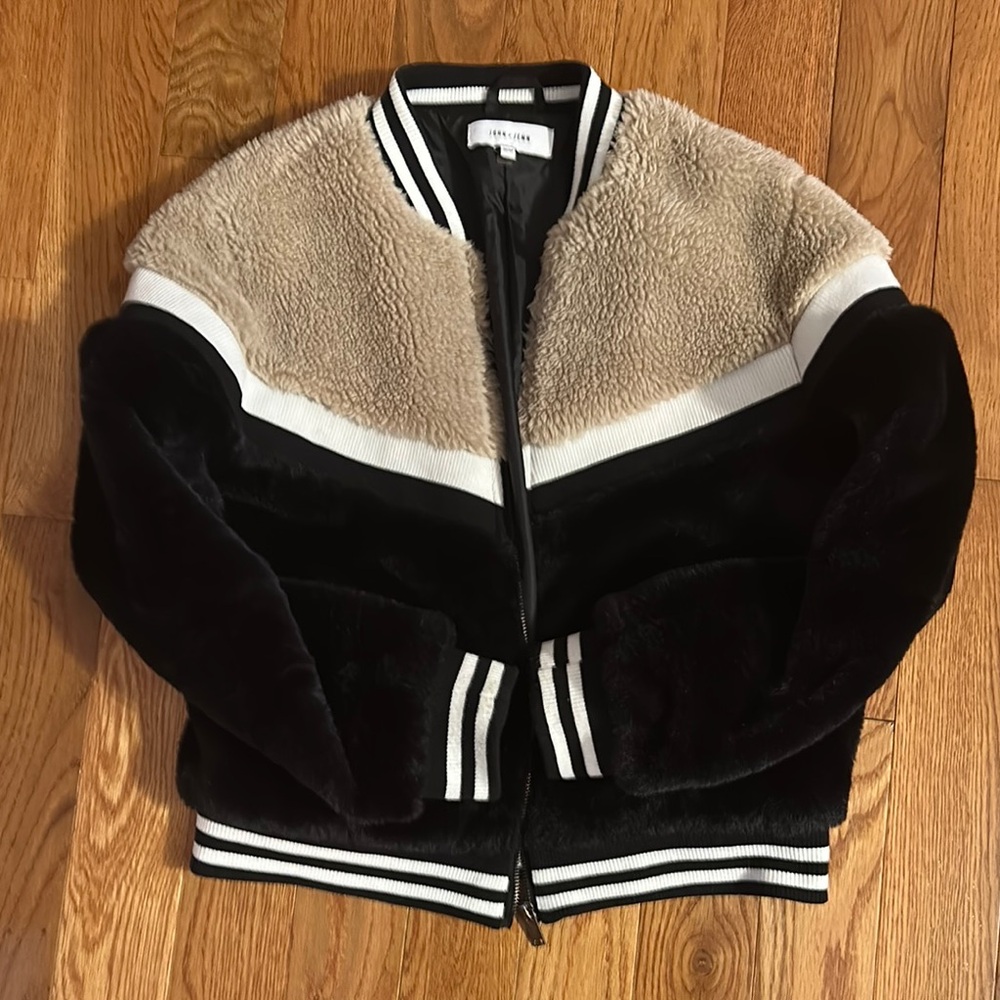 John + Jenn Tan and Black Faux Fur Jacket